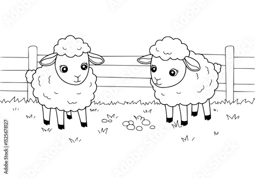 Cute, isolated cartoon sheep and lamb vector illustration for farm animal fun. coloring book