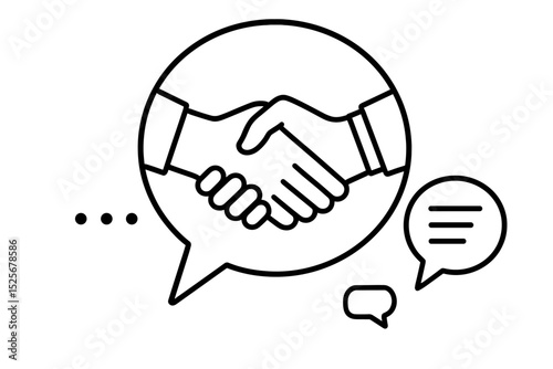 Effective interaction concept with handshake in speech bubble. Business agreement, partnership, and communication symbol. Negotiation and deal closing icon. Vector for dialogue and collaboration.