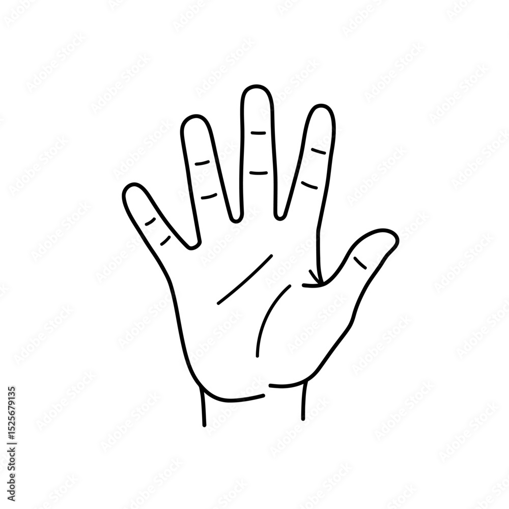 Obraz premium Human palm, hand vector icon design with stroke line. Front side hand vector, silhouette.