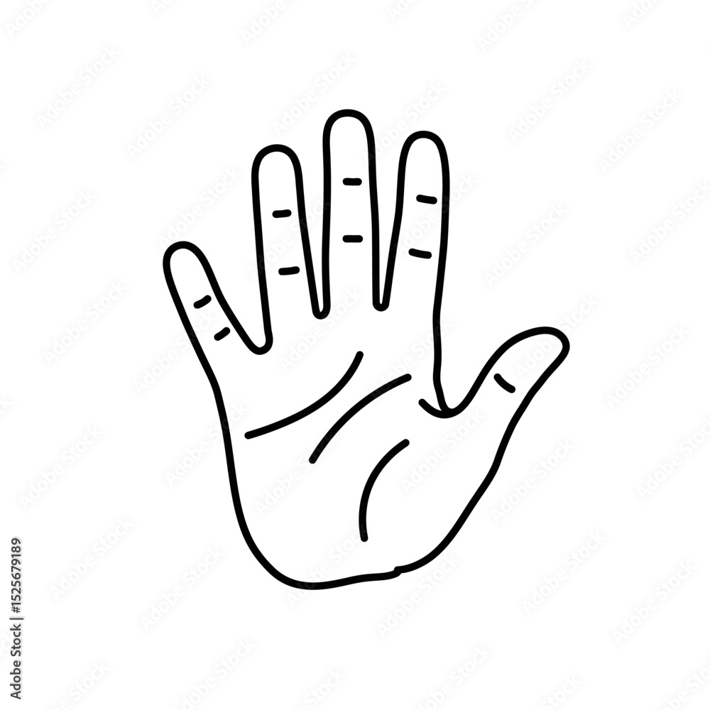 Fototapeta premium Human palm, hand vector icon design with stroke line. Front side hand vector, silhouette.
