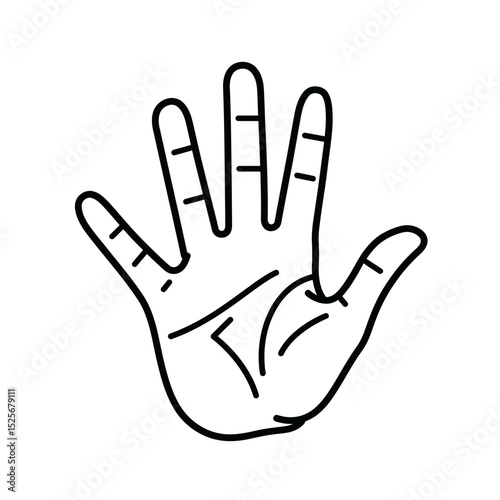 Human palm, hand vector icon design with stroke line. Front side hand vector, silhouette.