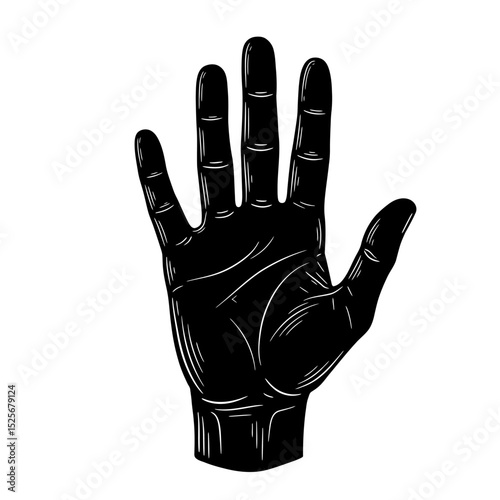 Human palm, hand vector icon design with stroke line. Front side hand vector, silhouette.