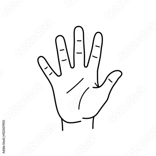 Human palm, hand vector icon design with stroke line. Front side hand vector, silhouette.