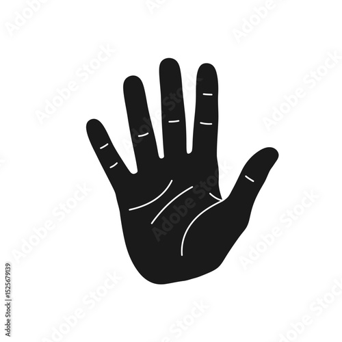 Human palm, hand vector icon design with stroke line. Front side hand vector, silhouette.