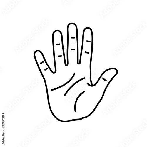 Human palm, hand vector icon design with stroke line. Front side hand vector, silhouette.
