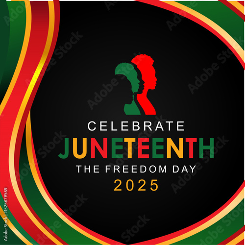 Juneteenth 2025 design withAfrican people silhouettes and freedom colors, symbolizing liberation and unity.. Juneteenth freedom day 2025