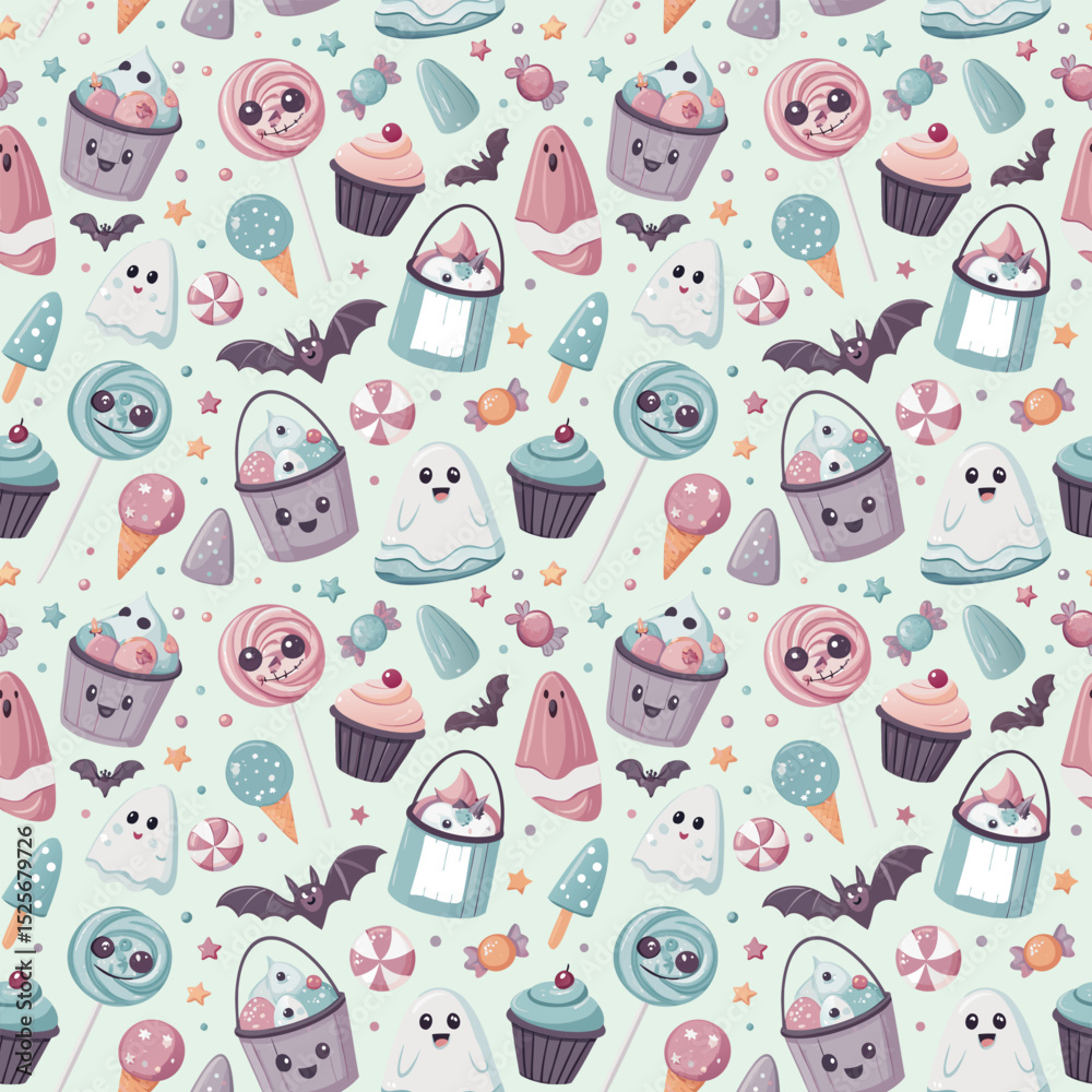 Naklejka premium seamless cute Halloween Treats & Snacks pattern Decorations in this section
