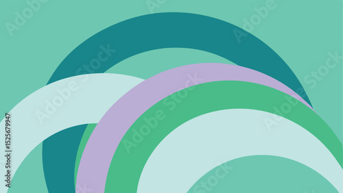 Abstract geometric arcs in shades of green and purple overlapping for design projects