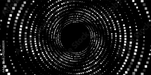 3D gray circles techno background. Big data visualization on dark space with dotted lines shape effect decoration. Modern graphic design element dots style concept for flyer, card, or brochure cover