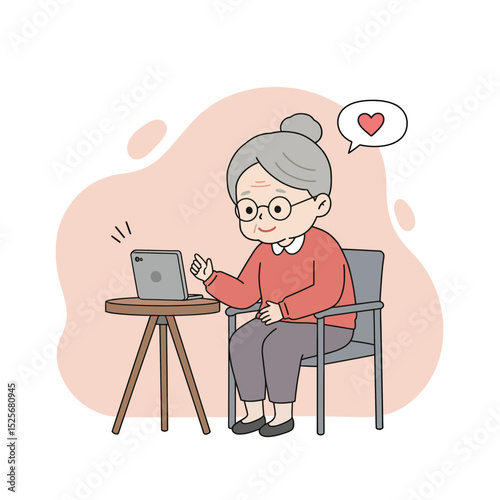 Elderly woman video calling family while sitting in armchair at home  