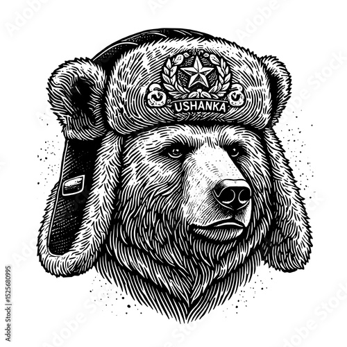 Bear Wearing Ushanka Hat Vector Illustration