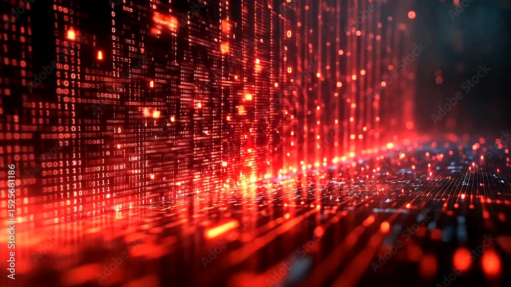 Abstract digital landscape with glowing red data streams Abstract digital landscape with glowing red data streams