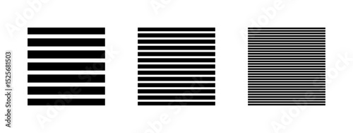 Black striped square shapes isolated on white background. Streaked geometric forms. Minimalistic design elements. Blinds or shutters silhouettes. Vector graphic illustration.