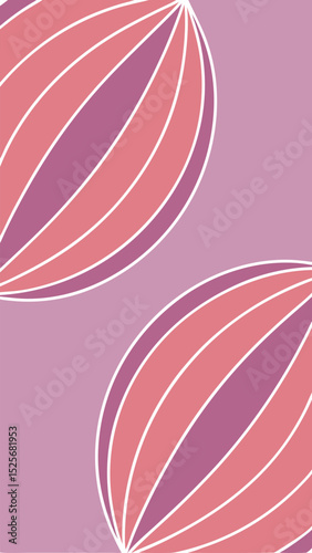 Abstract geometric design with pink and purple arcs on a lilac background