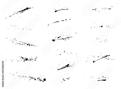 Set of traced paint splashes on white background
