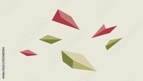 Abstract geometric shapes in shades of red and green on a transparent background