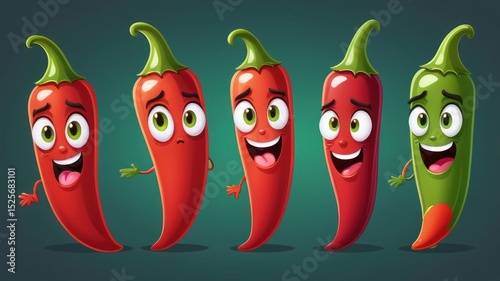Spicy Chili Pepper Cartoon Character Illustration Flaming Hot Design