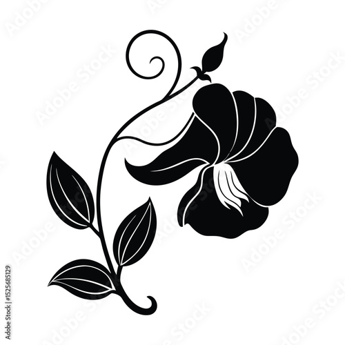 Sweet Pea Flower Silhouette Vector Illustration on White Background