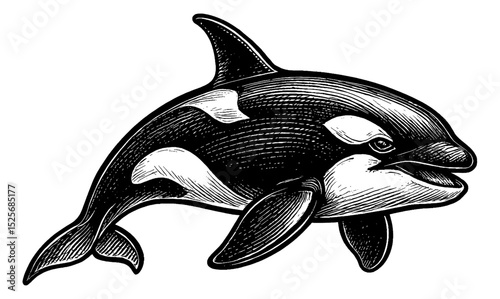 Detailed Engraving Style Illustration of an Orca or Killer Whale Swimming