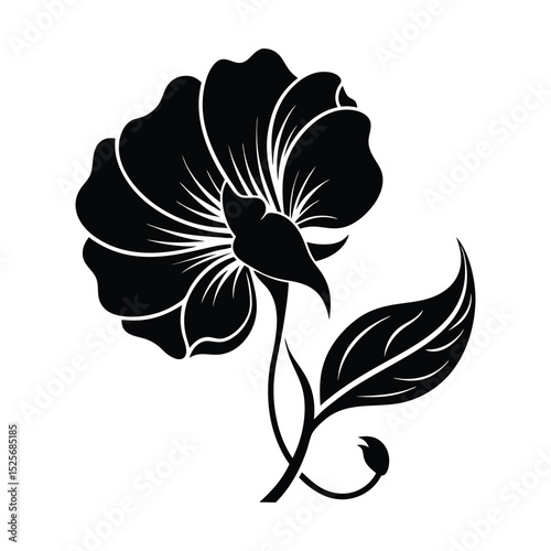 Sweet Pea Flower Silhouette Vector Illustration on White Background