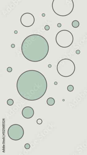 Abstract modern composition of bubbles and circles in various sizes and green hues