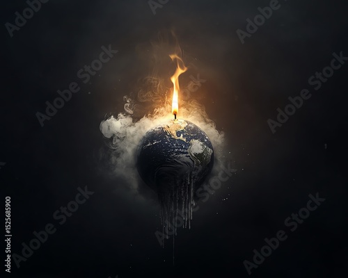 A surreal depiction of Earth on fire, symbolizing environmental crisis and climate change through vivid imagery.