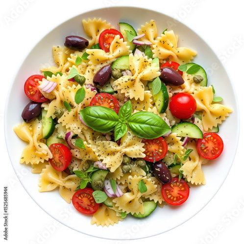 farfalle pasta in a white dish on transparent background, traditional italian recipe of food