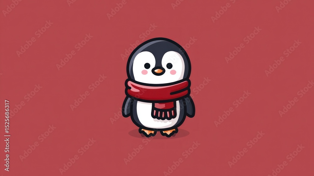 Obraz premium Cute penguin wearing red scarf illustration