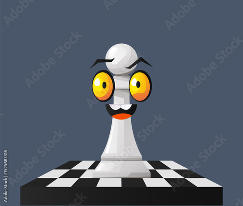 
Chess pieces queen and pawn cartoon characters with eyes and mouth design element. Vector flat graphic design illustration