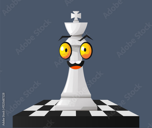 
Chess pieces queen and pawn cartoon characters with eyes and mouth design element. Vector flat graphic design illustration