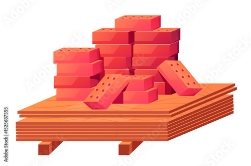 Construction bricks realism style isolated design element. Vector flat graphic design illustration