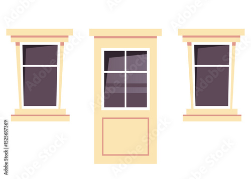 Door and windows isolated design element. Vector flat graphic design illustration