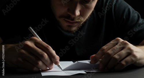 Focused Craftsman Designing Paper Airplane photo