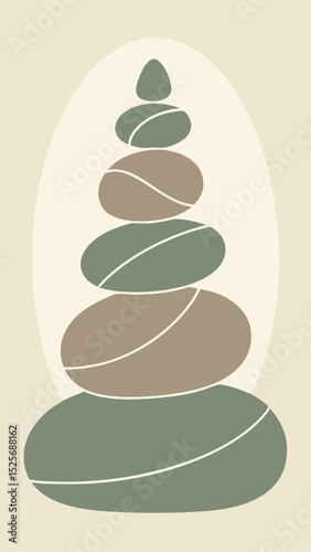 Abstract stacked stones composition in earthy tones modern zen inspired illustration