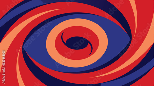 Abstract swirling spiral design with red blue and peach color scheme