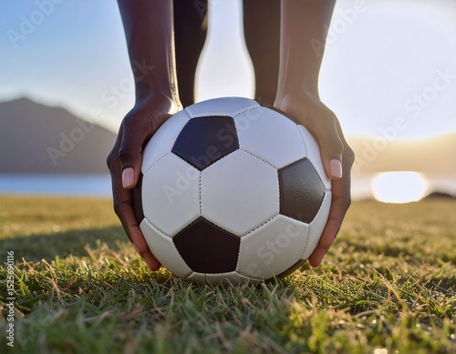 Soccer Ball on Grass with Female Hands – Women in Sports Concept