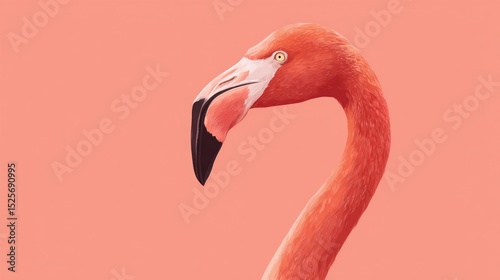 Flamingo profile portrait coral pink background