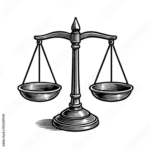 Illustration of Balance Scale for Law and Justice Concept in Detailed Engraving Style