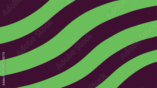Abstract wavy stripes illustration in green and purple with textured details
