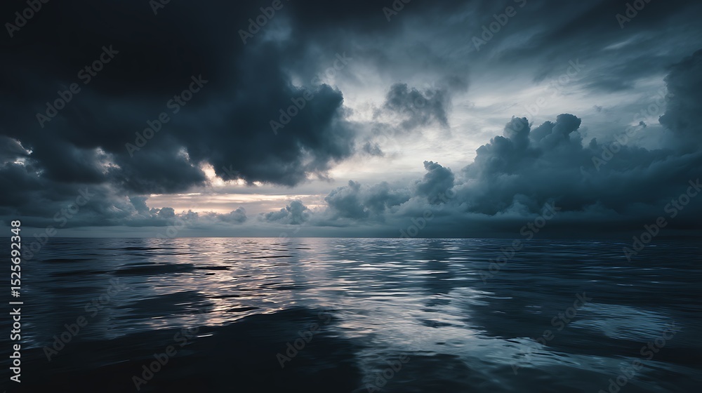 Fototapeta premium Dark sea surface with a dramatic cloudy sky above, approaching storm