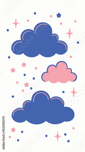 Colorful and playful cloud and star illustration with transparent background for design