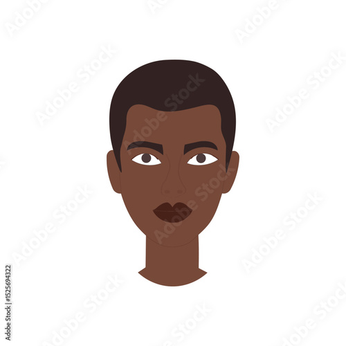 Face portrait icon. Human expression symbol. Vector character emblem. Brown skin tone.