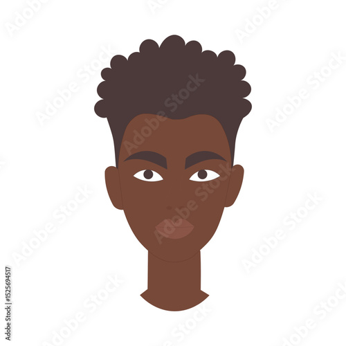Face portrait icon. Human expression symbol. Vector character emblem. Brown skin tone.