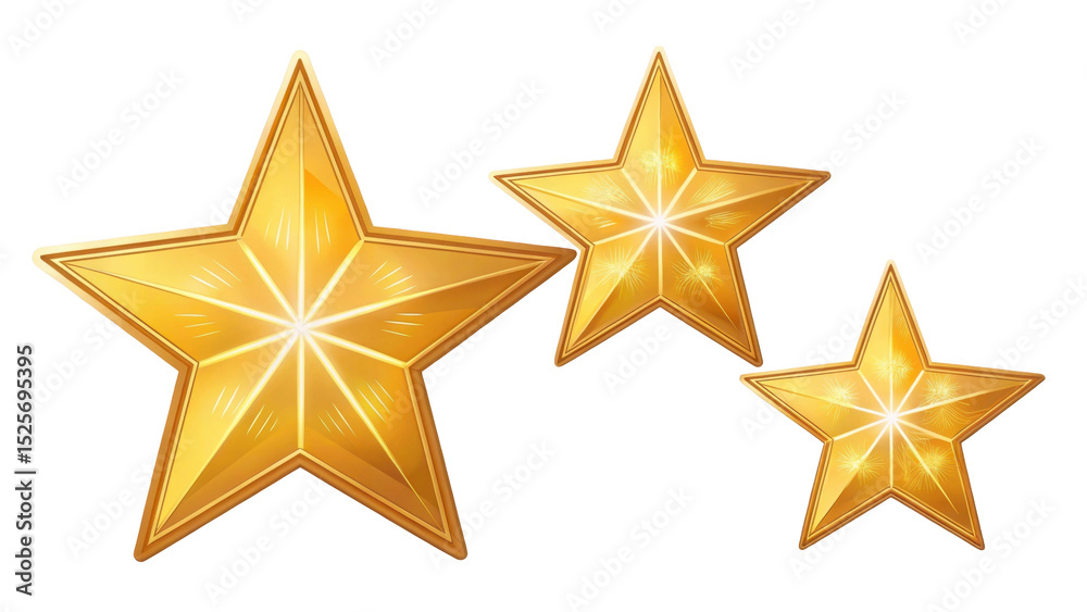 Fototapeta premium Three Shiny Gold Stars Sparkling Elegantly on a Transparent Background