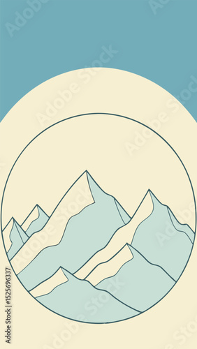 Minimalist mountain range illustration within an oval frame ideal for versatile design projects