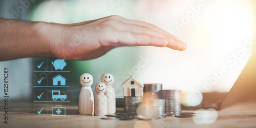 Protection and insurance concept car home and health ,Preventing and evaluating potential business investment benefits ,life insurance ,Protect your family and loved ones from accidents.