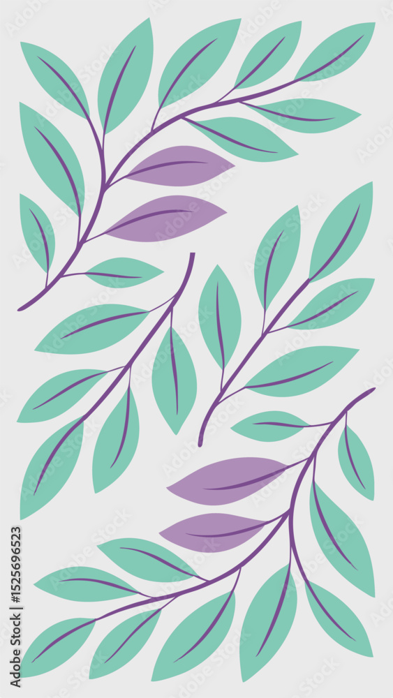 Fototapeta premium Modern botanical illustration featuring stylized leaves with purple and green foliage