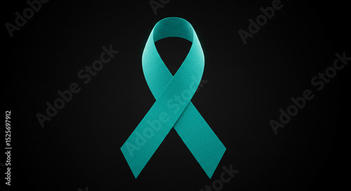 Teal ribbon representing awareness against gynecological cancer on a black background
