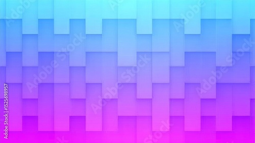 An intricate abstract geometric pattern showcases overlapping vertical rectangles in a smooth gradient of vibrant blue, purple, and pink colors.