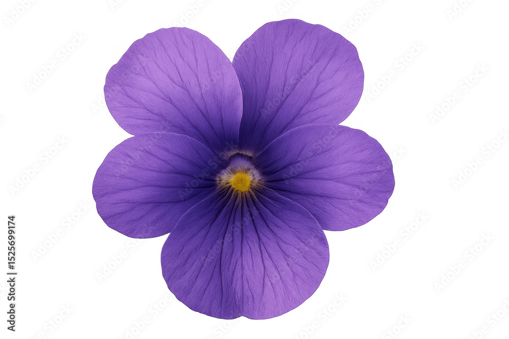 Obraz premium Purple flower blooming, soft petals spreading, studio-captured with crisp details against clean white backdrop